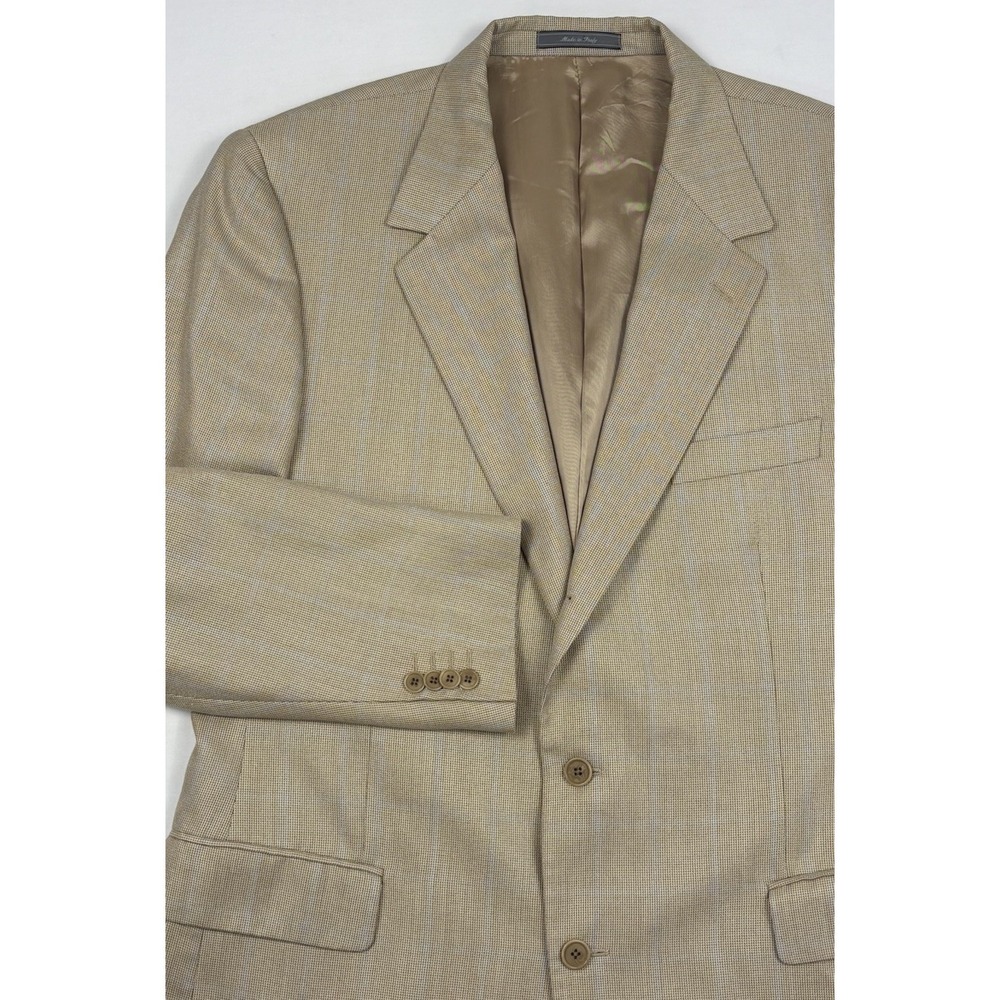VTG Talbots Silk/Wool Birdseye Weave 3-Button Sport Coat 46L Beige Italy EUC